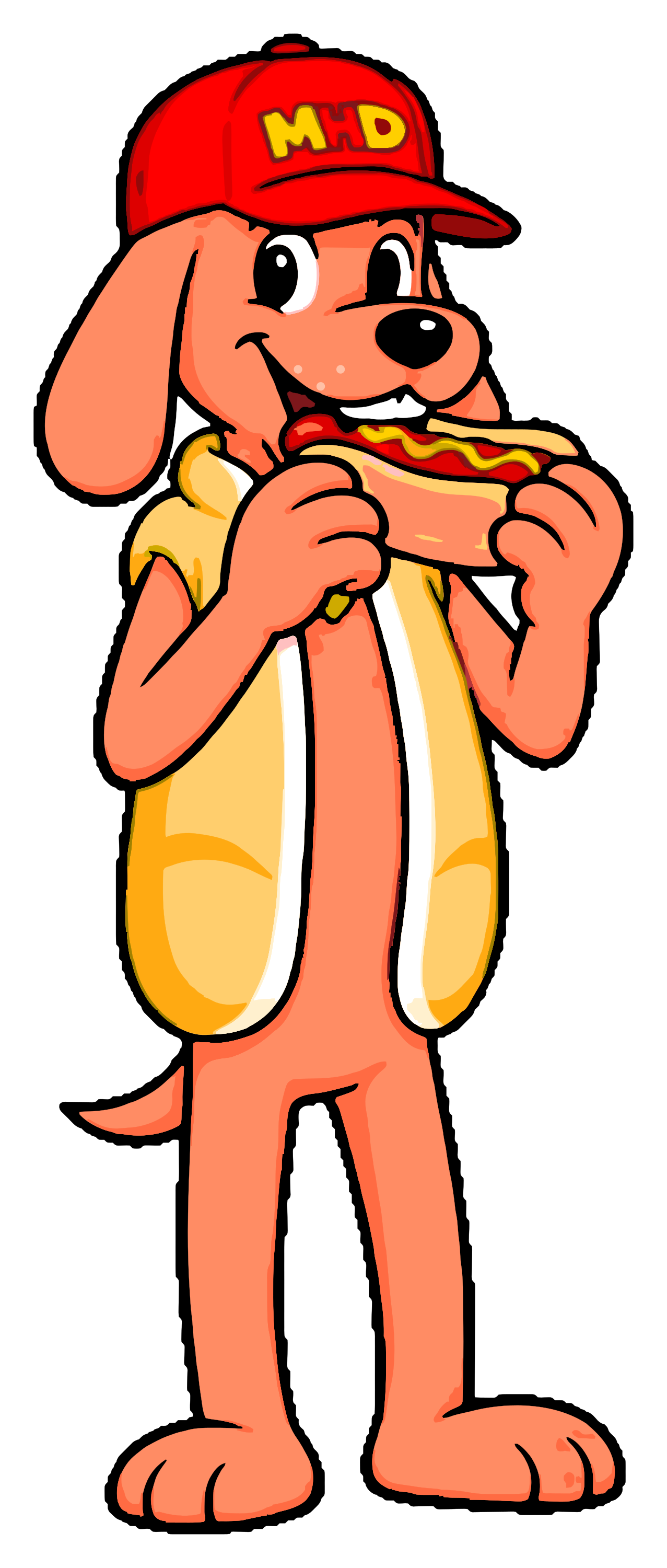 Doug mordendo um hot dog